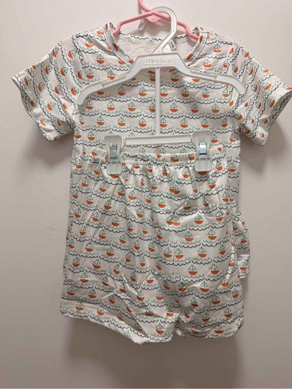 Mini Bean White Sailboat Short Sleeve Top & Shorts Set